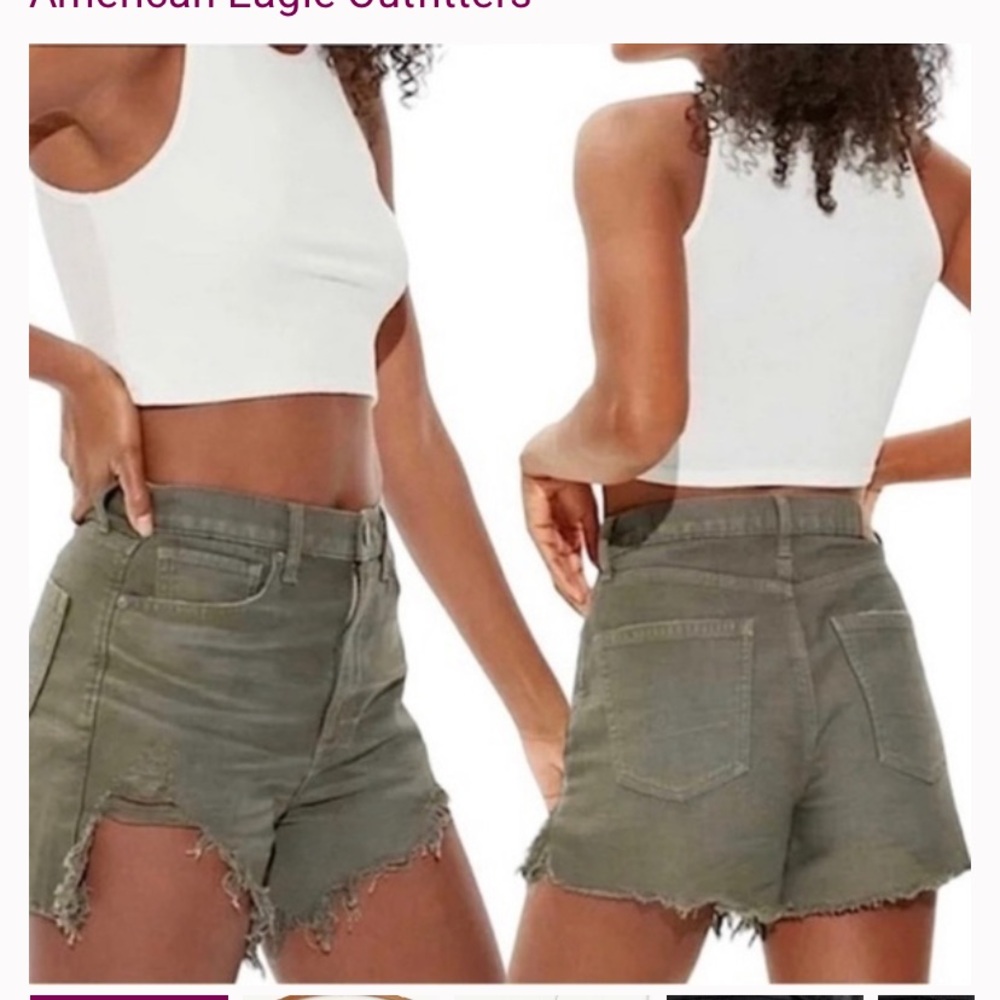 American Eagle, Olive Green Distressed Women Shorts